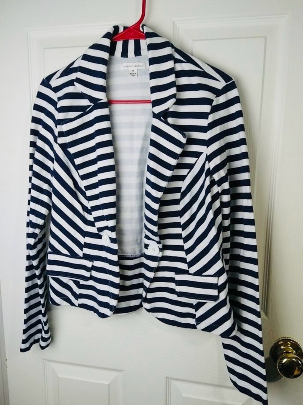 JohnPaulRichard Navy Blue and White Striped Blazer, Nautical Look, Size Medium